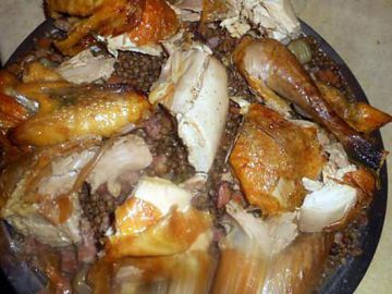 Pintade rotie aux lentilles