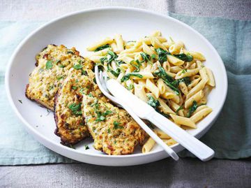 Escalope de veau gratinée et penne Ail et Fines Herbes