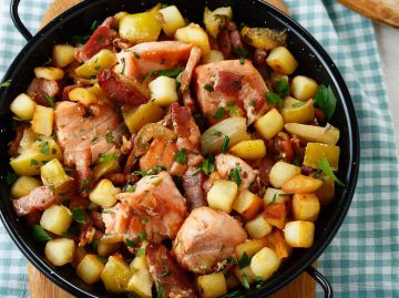 Sauté de saumon mariné au bacon