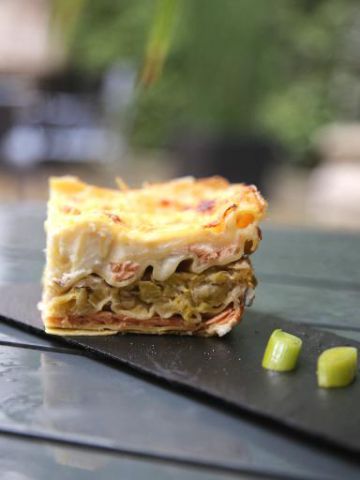 Lasagnes aux poireaux et au saumon
