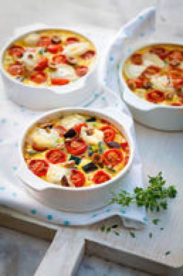 Clafoutis de légumes rôtis, noisettes et crottin de Chavignol