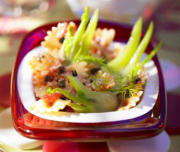 Farfalles au fenouil caviar d’olives noires