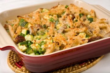 Gratin de courgettes au riz et à la farce