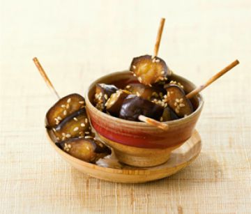 Aubergines miellées au sésame blond