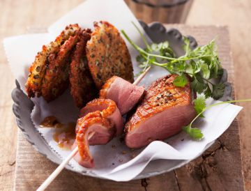 Magret de canard grillés et galettes de lentilles