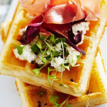 Gaufre au fromage frais et au jambon