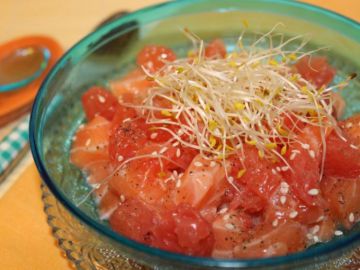 Tartare saumon, pamplemousse et citron