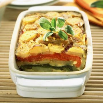 Mille-feuille de pomme de terre aux poivrons