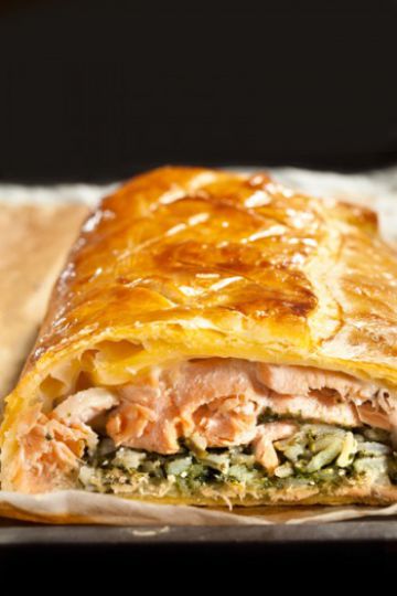Koulibiac de saumon et épinards au Comté