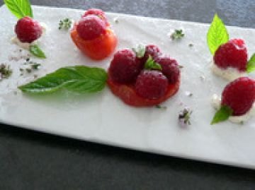 Tomates confites aux framboises et mascarpone