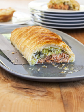 Feuilleté de poireaux au saumon