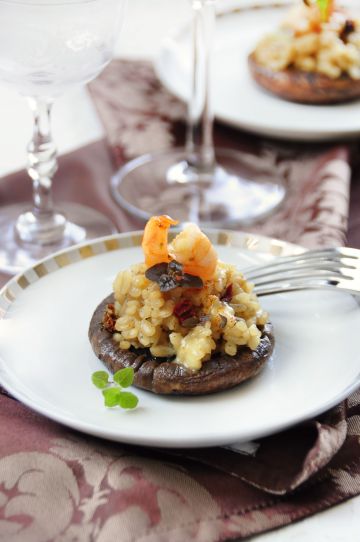 Champignons farcis au risotto de crevettes