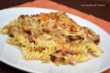 Gratin de pâtes chicons lardon poulet