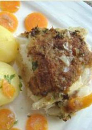 Dos de cabillaud en croute d'échalote et ses petites charlottes nouvelles