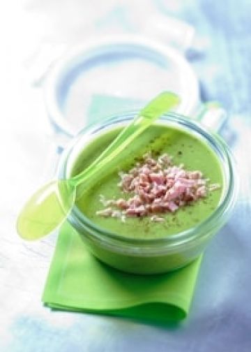 Crème de petits pois au basilic et jambon blanc