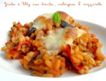 Gratin d'Ebly aux tomates, aubergines et mozzarella