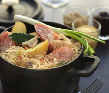 Cassolette de Choucroute et saucisses de Montbéliard