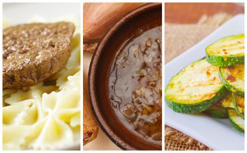 Steak haché aux échalotes, courgettes et pâtes