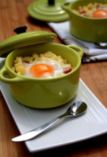 Oeufs cocotte façon carbonara
