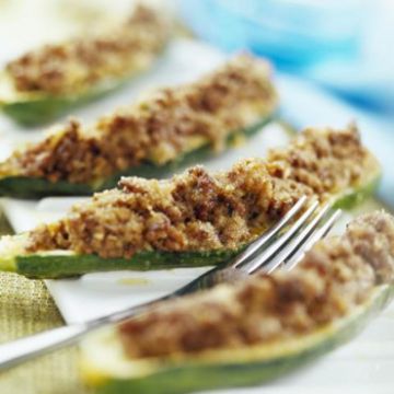 Courgettes farcies aux champignons et au jambon cru