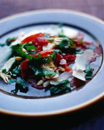 Carpaccio de poivrons grillés, pignons