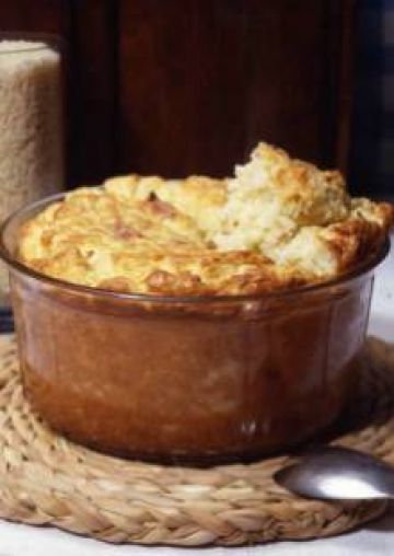 Soufflé du chalet au riz et aux lardons