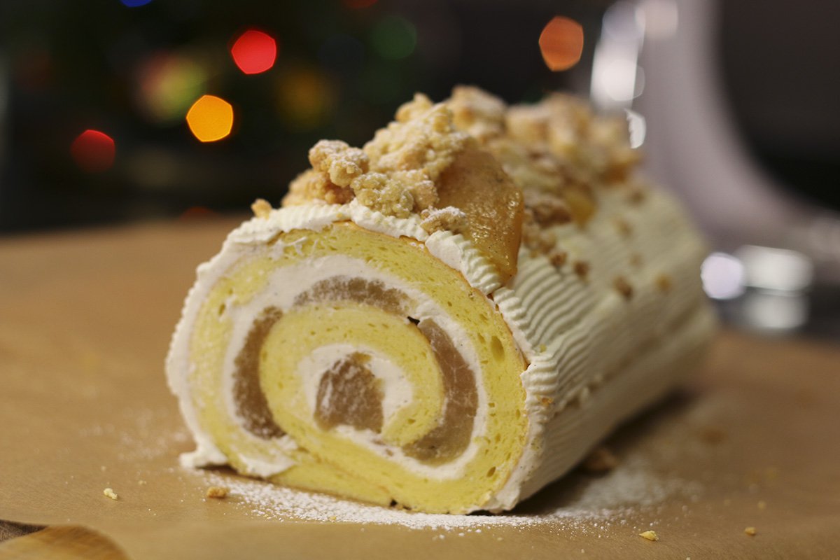 Bûche de Noël crumble aux pommes