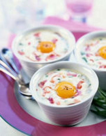 Oeufs cocotte carbonara et parmesan
