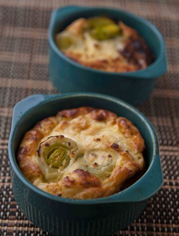 Soufflé aux poireaux et gorgonzola