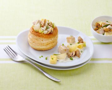 Vol-au-vent de volaille aux gnocchis de polenta et moutarde douce