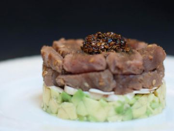 Tartare thon, avocat, champignons