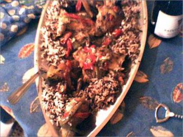 Sauté de poulet au basilic, lait de coco et poivrons