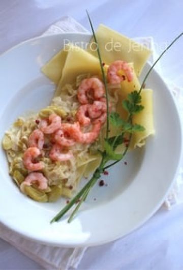 Lasagne légère aux crevettes et fondue de poireau