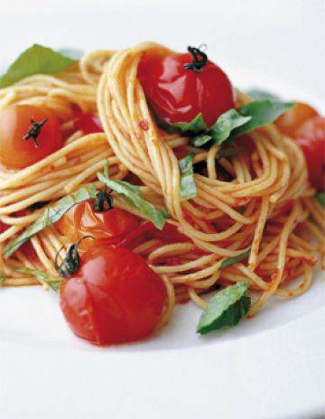 Spaghetti aux tomates-cerises grillées
