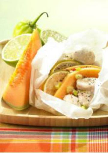Papillottes de poulet et melon au lait de coco