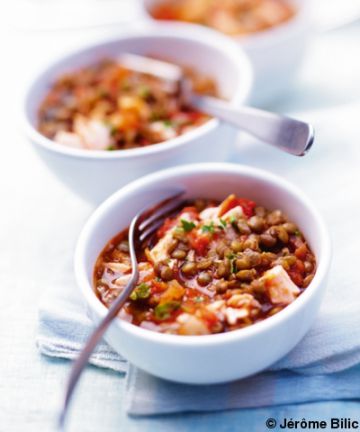 Lentilles à la tomate et au saumon